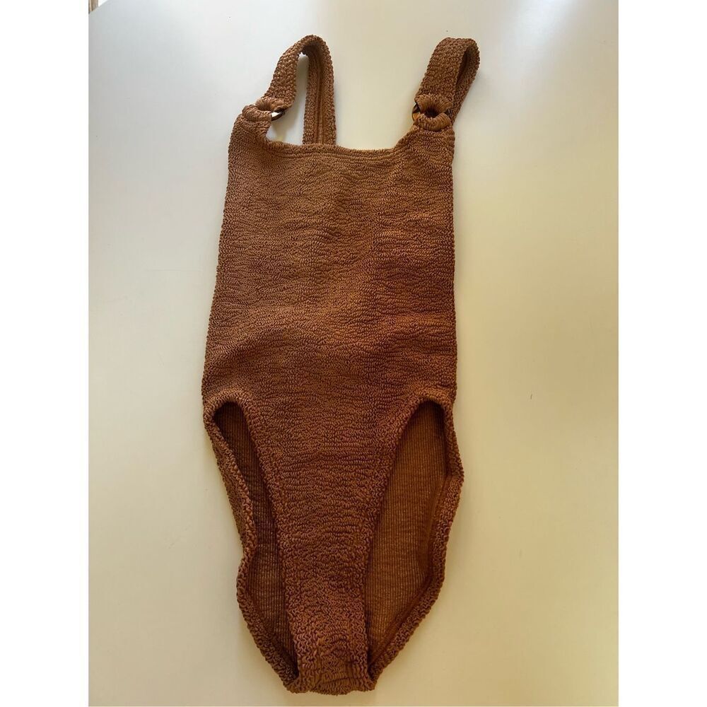 Hunza G Women Brown Domino Embellished Metallic One Piece Swimsuit One Size NWOT - Picture 6 of 10